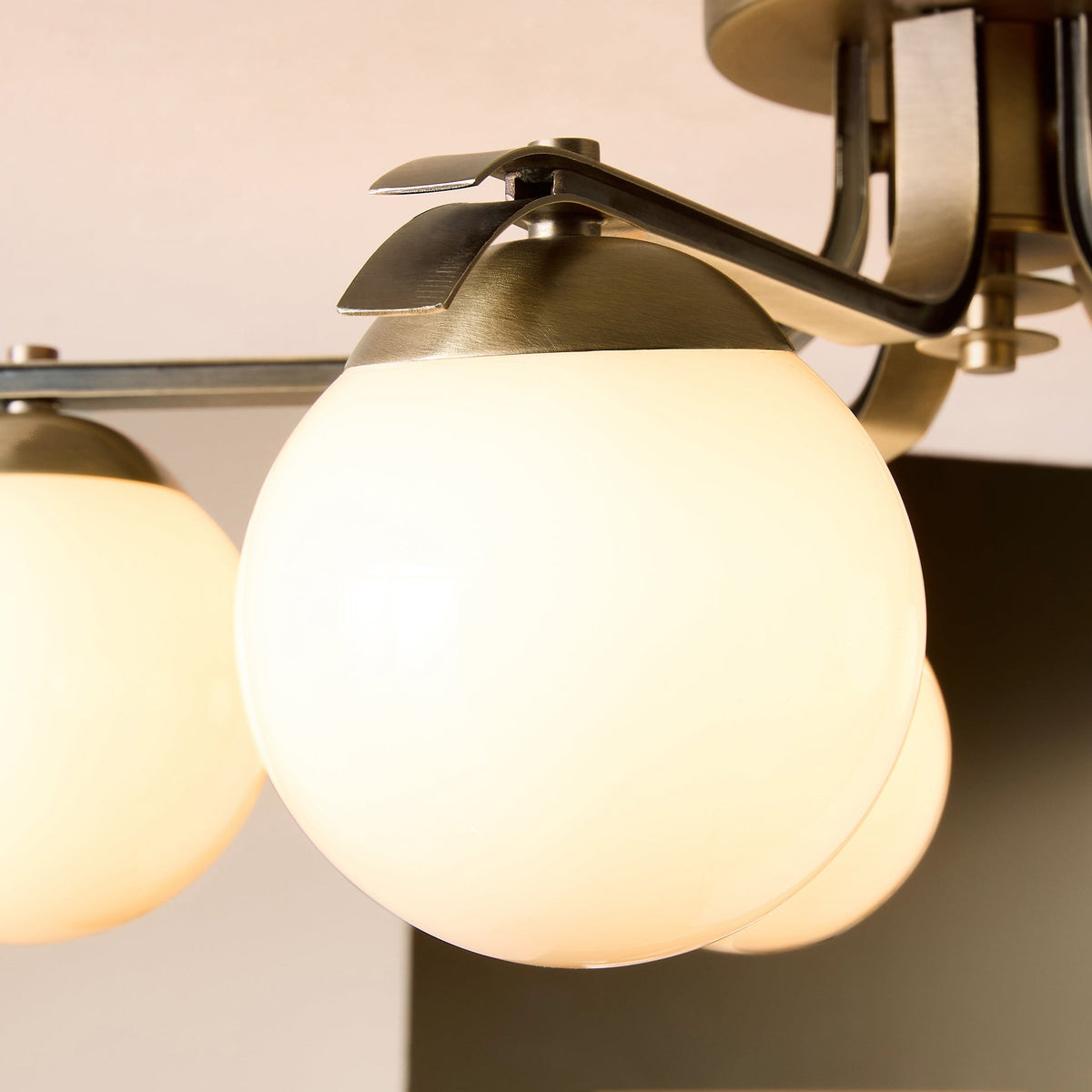 Palla Semi Flush Ceiling Light in Aged Brass with Cream Milk Glass Shades