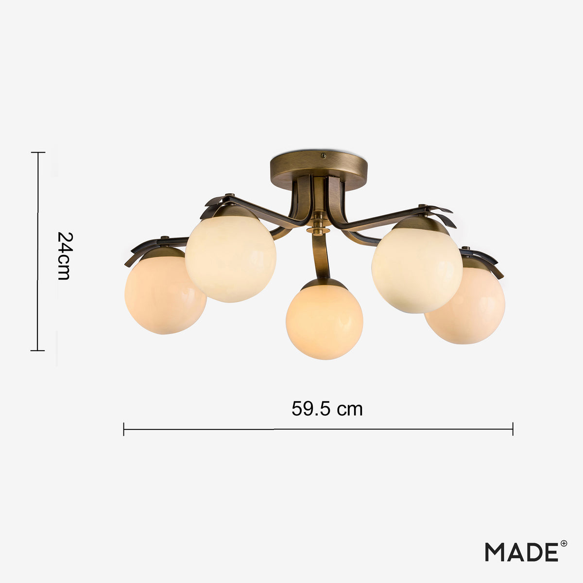 Palla Semi Flush Ceiling Light in Aged Brass with Cream Milk Glass Shades