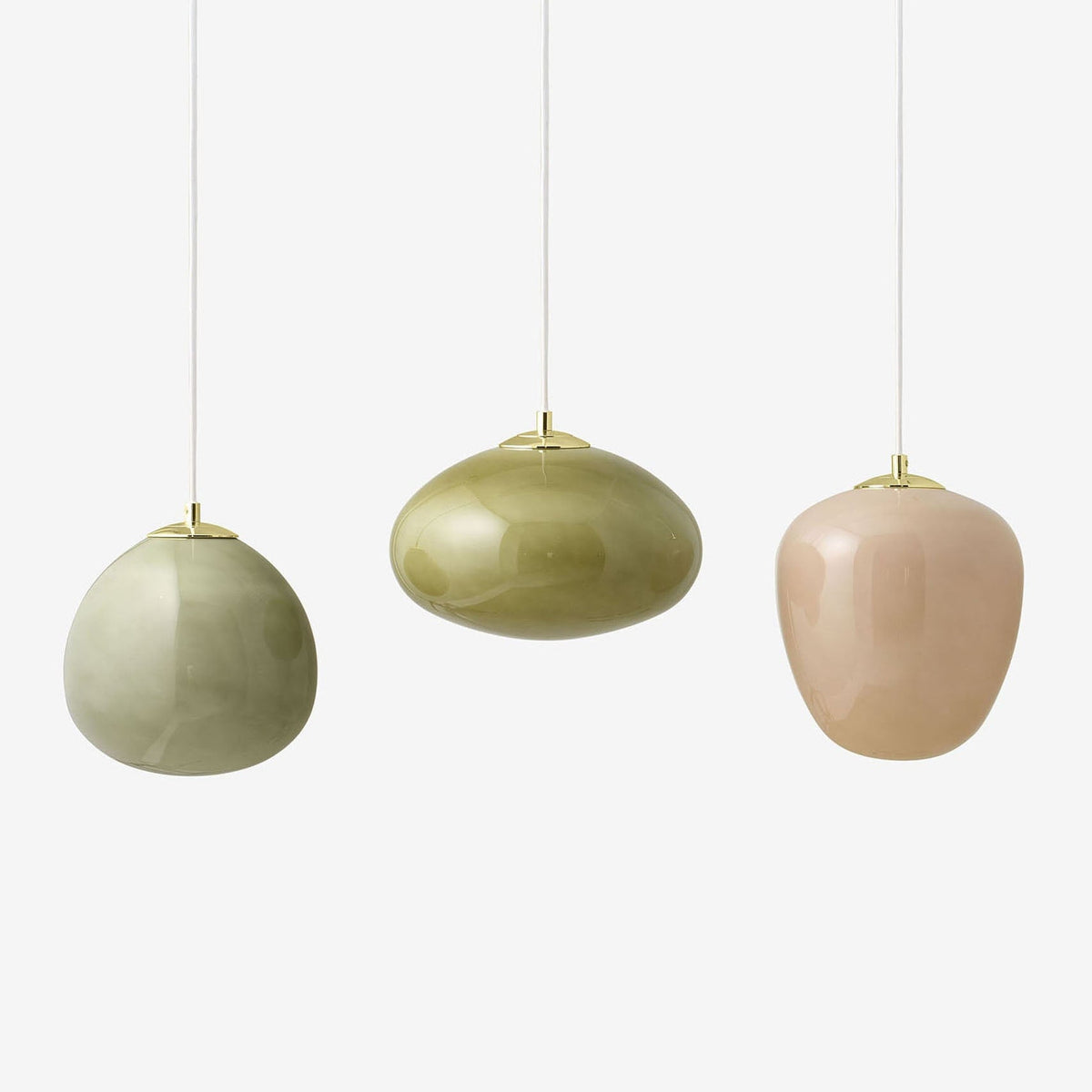 Adrianne Linear Pendant In Matt White with Green & Neutral Toned Glass Shades