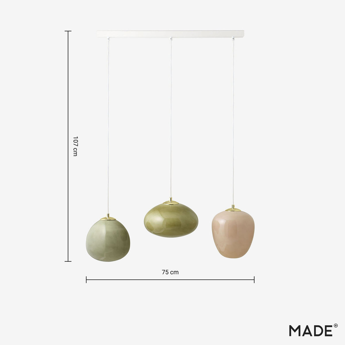 Adrianne Linear Pendant In Matt White with Green & Neutral Toned Glass Shades