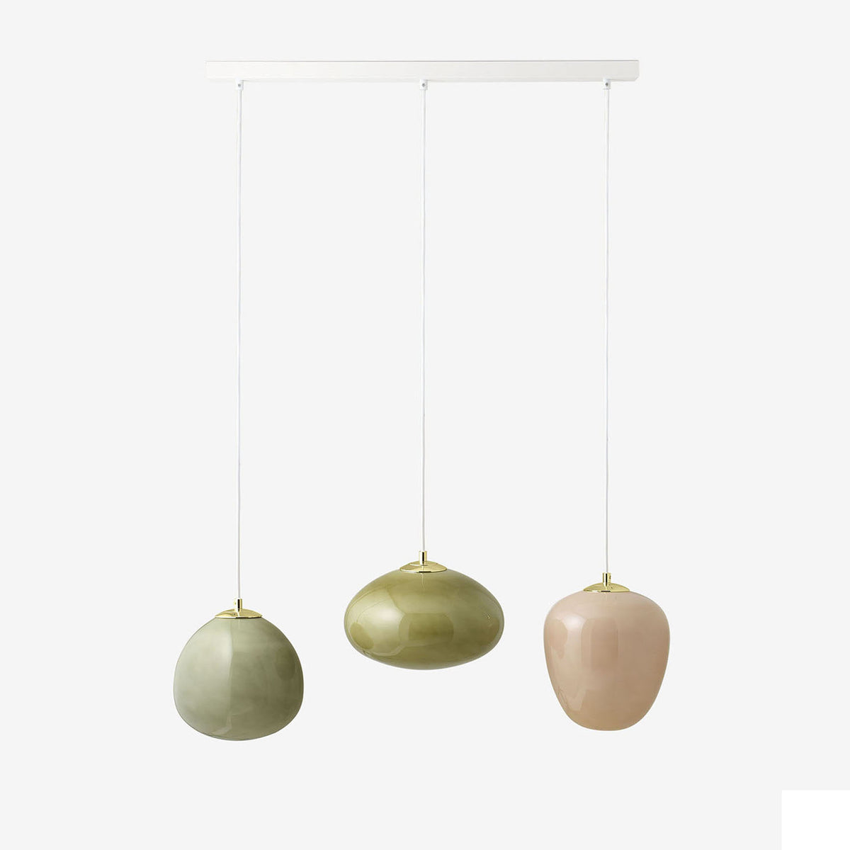 Adrianne Linear Pendant In Matt White with Green & Neutral Toned Glass Shades