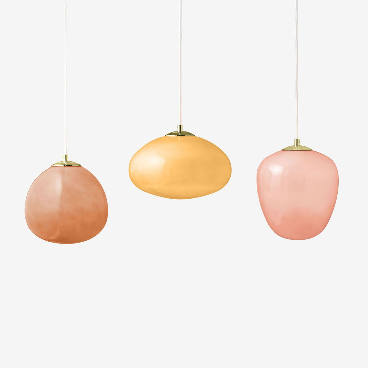 Adrianne Linear Pendant In Matt White with Pink & Amber Toned Glass Shades