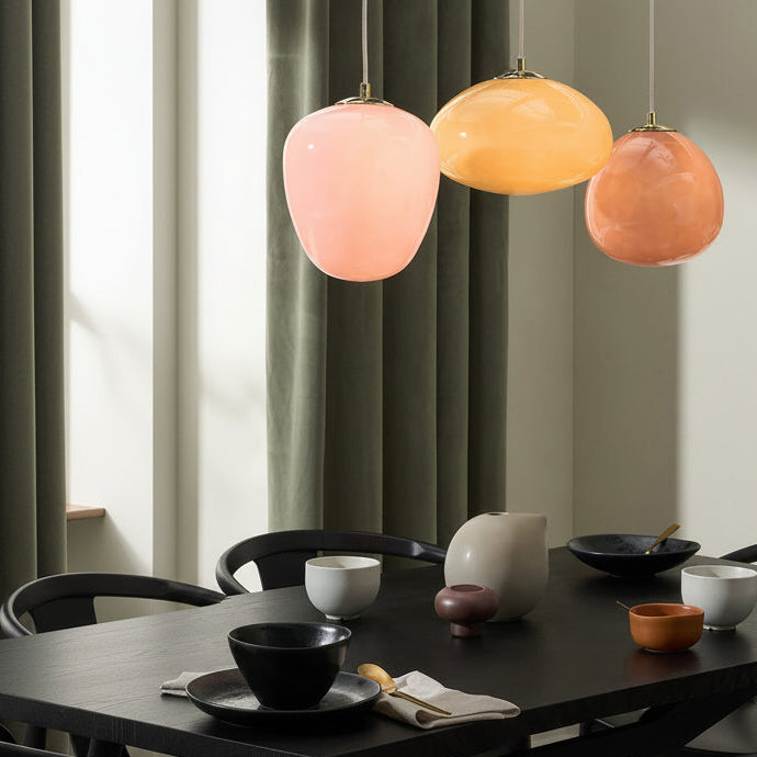 Adrianne Linear Pendant In Matt White with Pink & Amber Toned Glass Shades