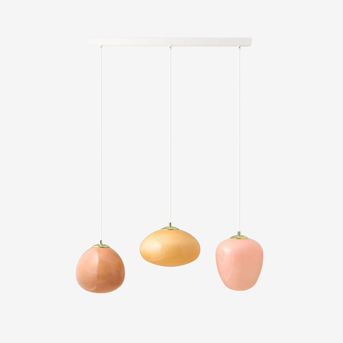 Adrianne Linear Pendant In Matt White with Pink & Amber Toned Glass Shades