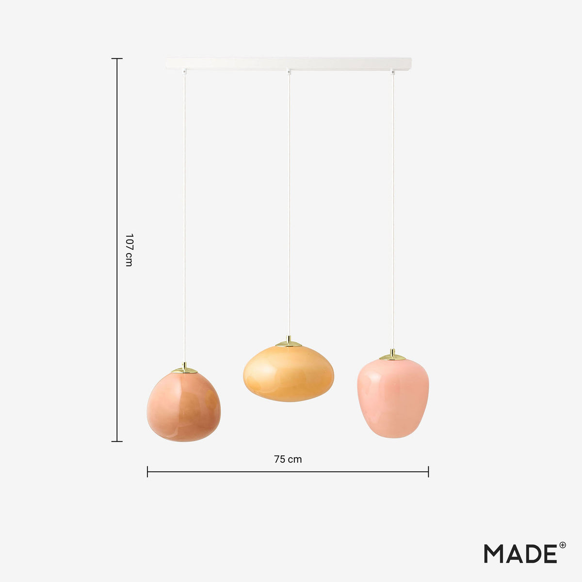 Adrianne Linear Pendant In Matt White with Pink & Amber Toned Glass Shades