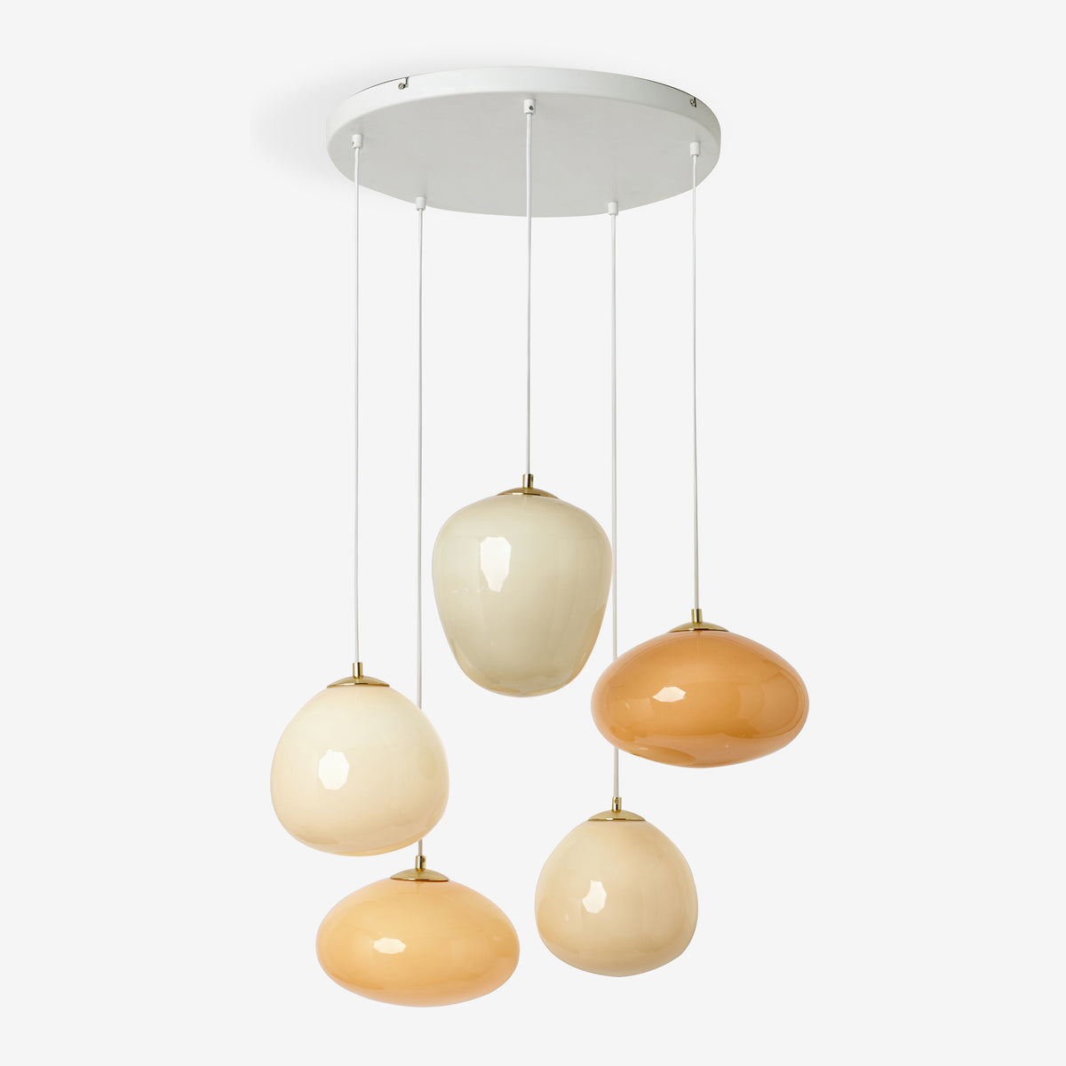 Adrianne Diner Cluster Pendant In Matt White with Amber & Neutral Toned Glass Shades
