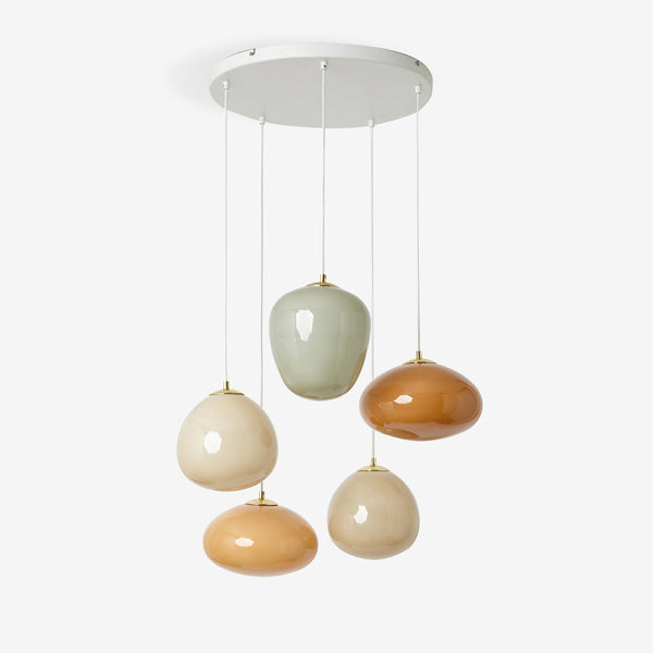 Adrianne Diner Cluster Pendant In Matt White with Amber & Neutral Toned Glass Shades