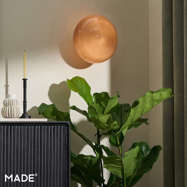 Adrianne Wall Light in Polished Brass with Pink Glass Shade