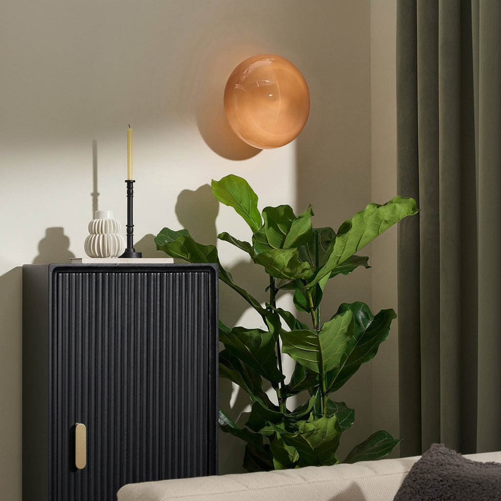 Adrianne Wall Light in Polished Brass with Pink Glass Shade