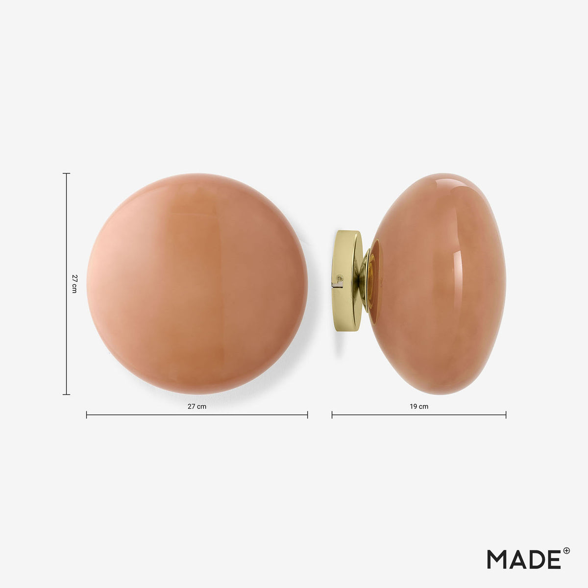 Adrianne Wall Light in Polished Brass with Pink Glass Shade