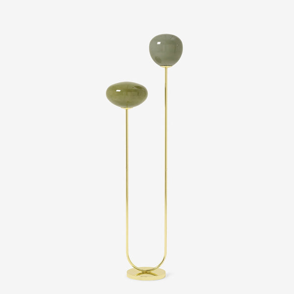 Adrianne Floor Lamp in Polished Brass with Green Toned Glass Shades