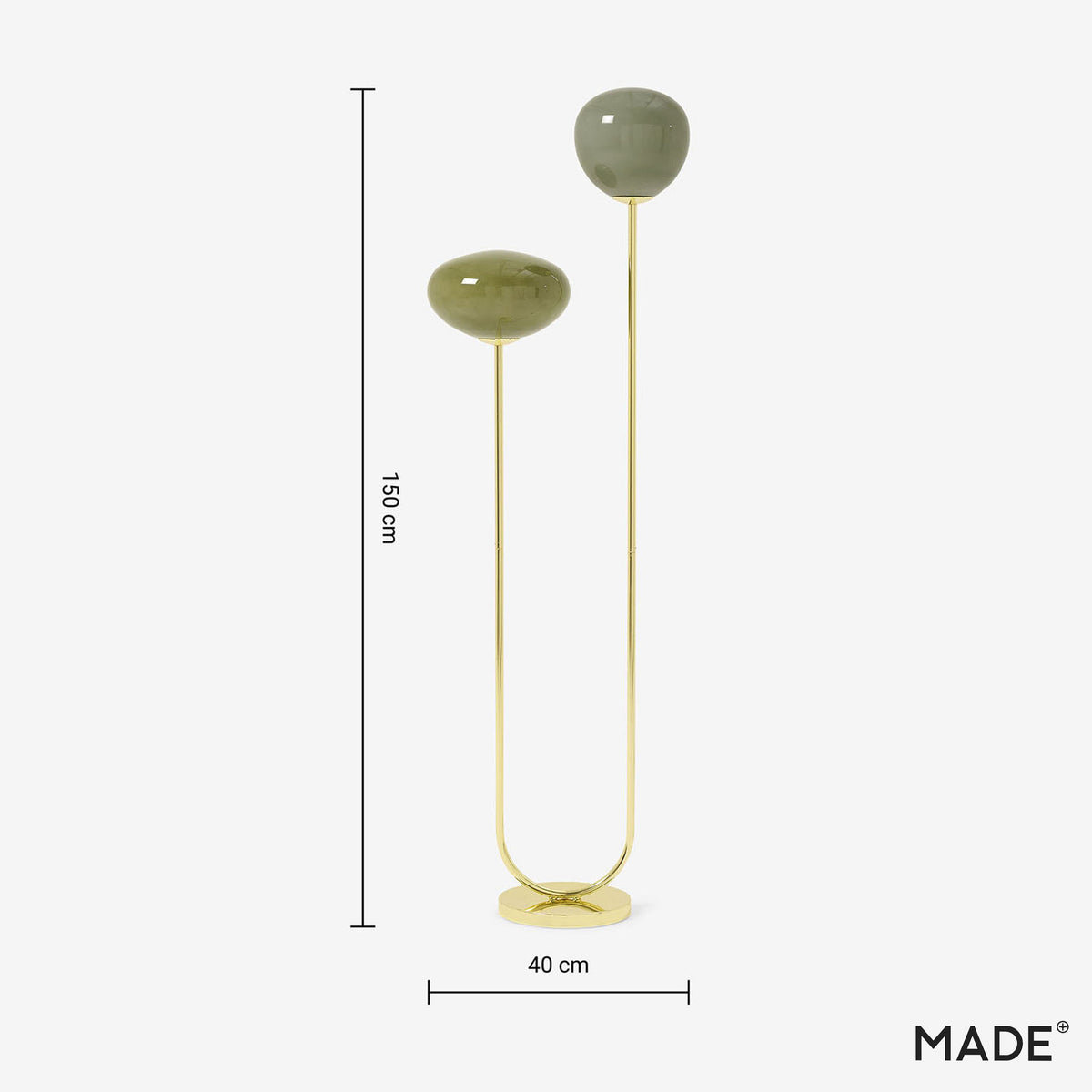 Adrianne Floor Lamp in Polished Brass with Green Toned Glass Shades
