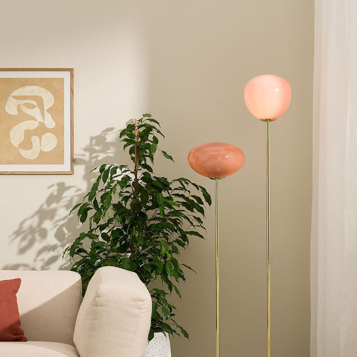 Adrianne Floor Lamp in Polished Brass with Pink Toned Glass Shades