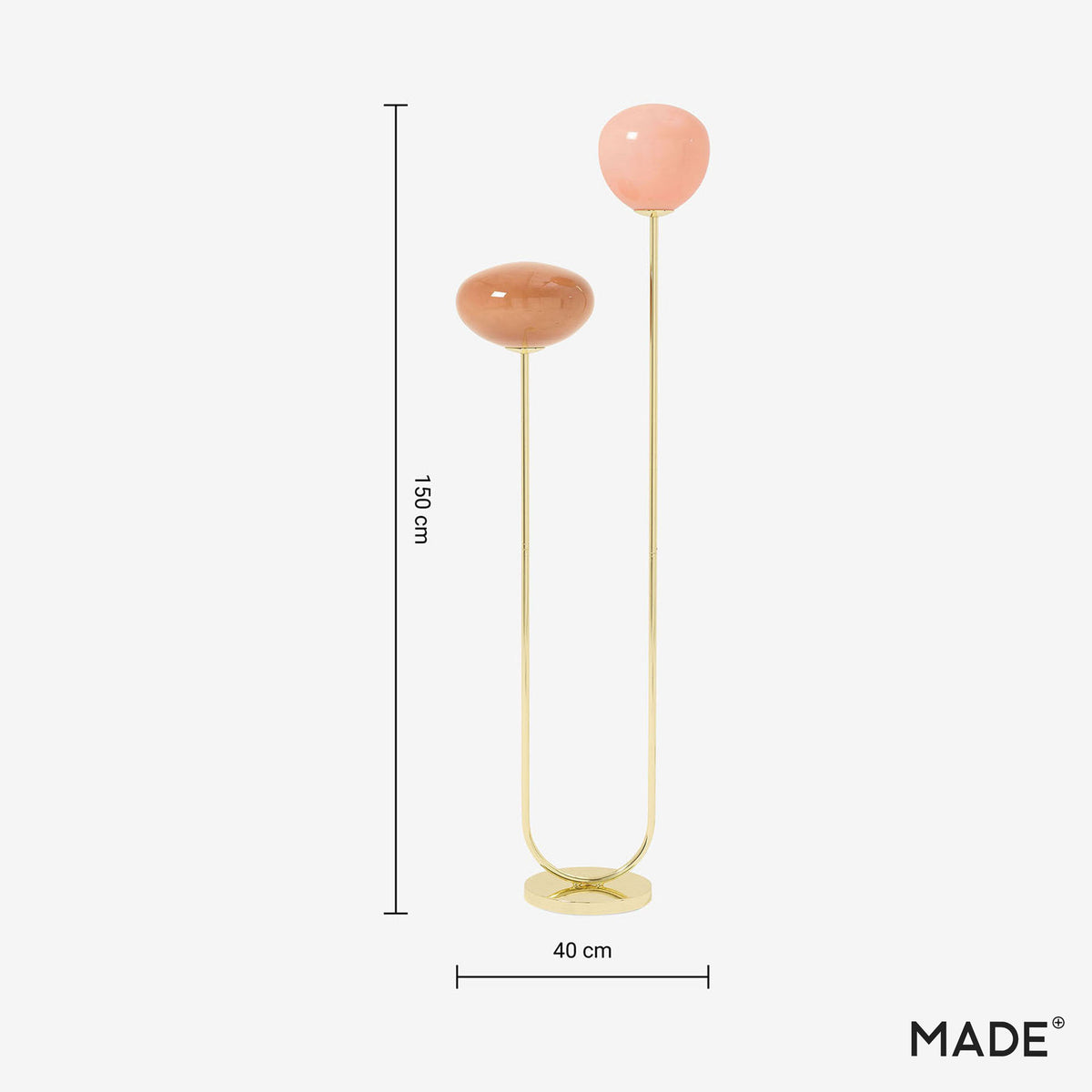 Adrianne Floor Lamp in Polished Brass with Pink Toned Glass Shades
