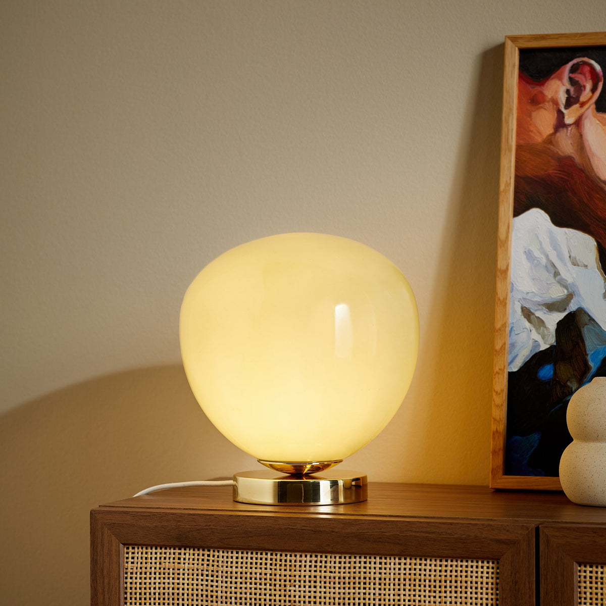 Adrianne Table Lamp in Polished Brass with Green Toned Glass Shade