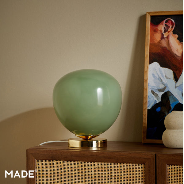 Adrianne Table Lamp in Polished Brass with Green Toned Glass Shade