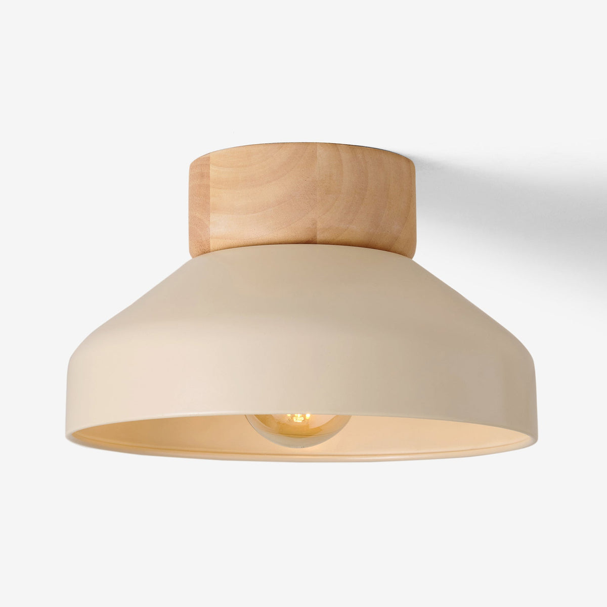 Albert Semi Flush Ceiling Light in Cream with Rubberwood Detail
