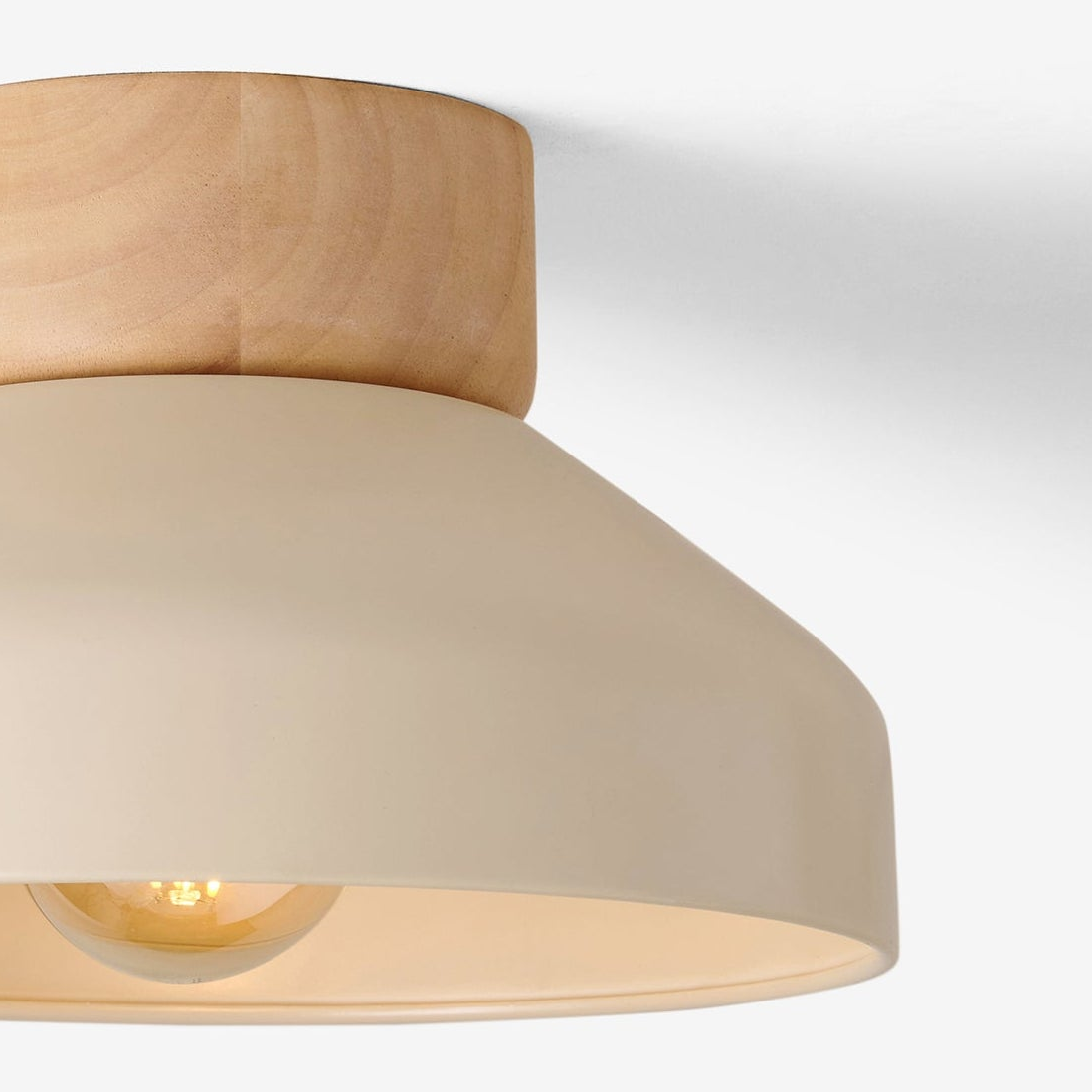 Albert Semi Flush Ceiling Light in Cream with Rubberwood Detail