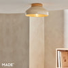 Albert Semi Flush Ceiling Light in Cream with Rubberwood Detail