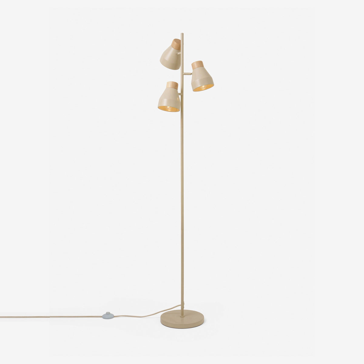 Albert 3 Light Floor Lamp in Cream with Rubberwood Detail