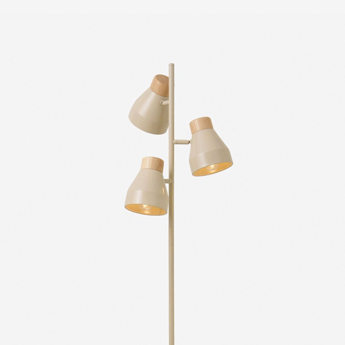 Albert 3 Light Floor Lamp in Cream with Rubberwood Detail