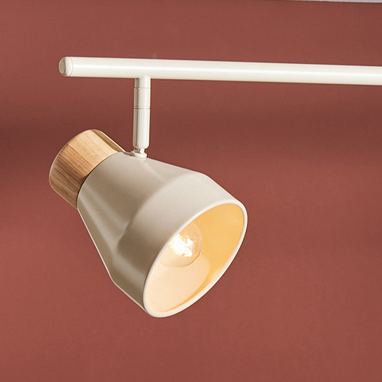 Albert 3 Light Bar Spotlight in Cream with Rubberwood Detail