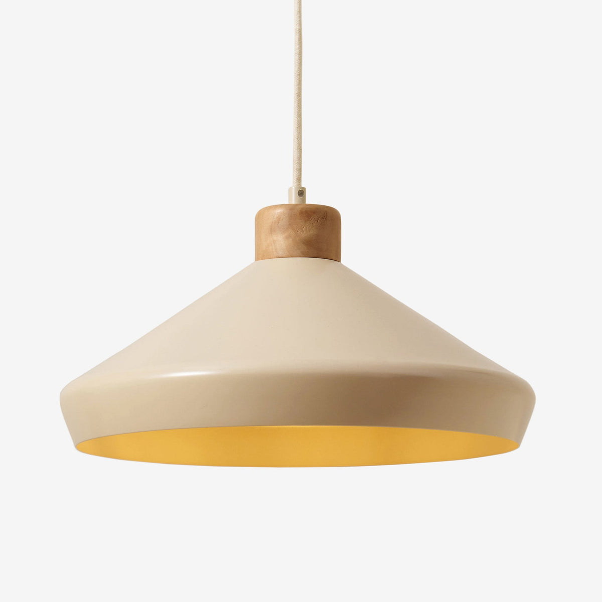 Albert Pendant in Cream with Rubberwood Detail