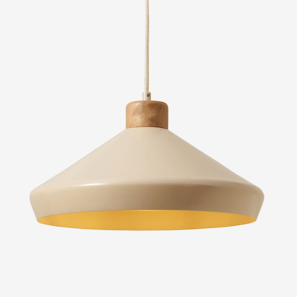 Albert Pendant in Cream with Rubberwood Detail