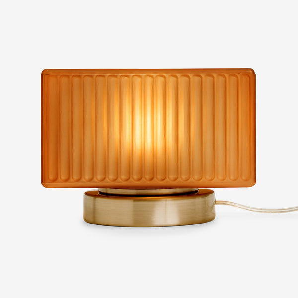 Alma Table Lamp in Brushed Chrome with Amber Brown Glass Shade