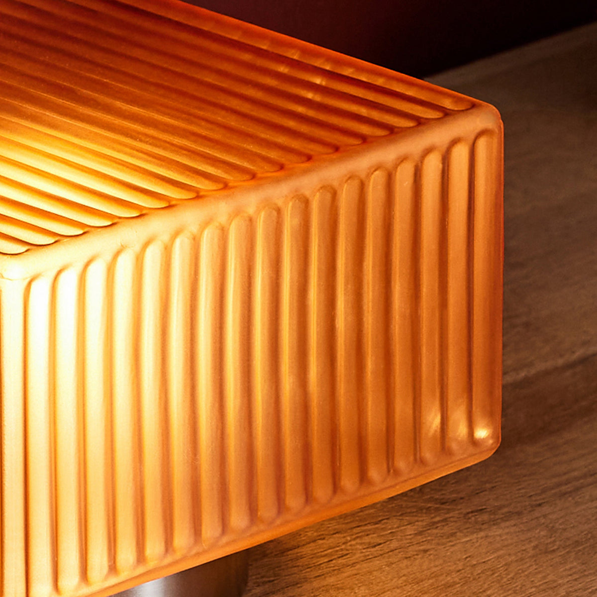 Alma Table Lamp in Brushed Chrome with Amber Brown Glass Shade