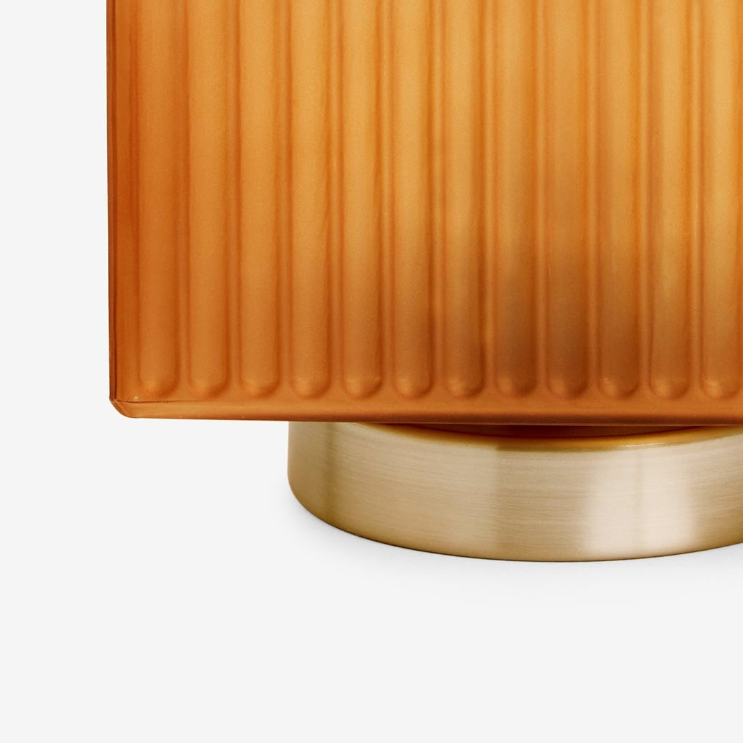 Alma Table Lamp in Brushed Chrome with Amber Brown Glass Shade