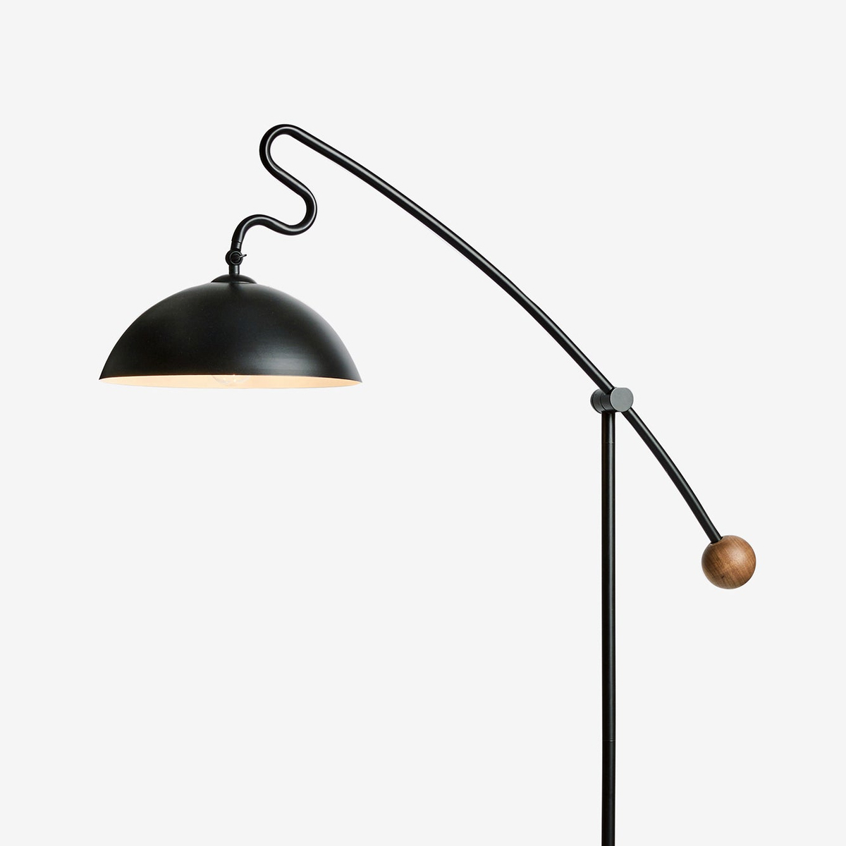 Avery Adjustable Floor Lamp in Matt Black with Rubberwood Detail