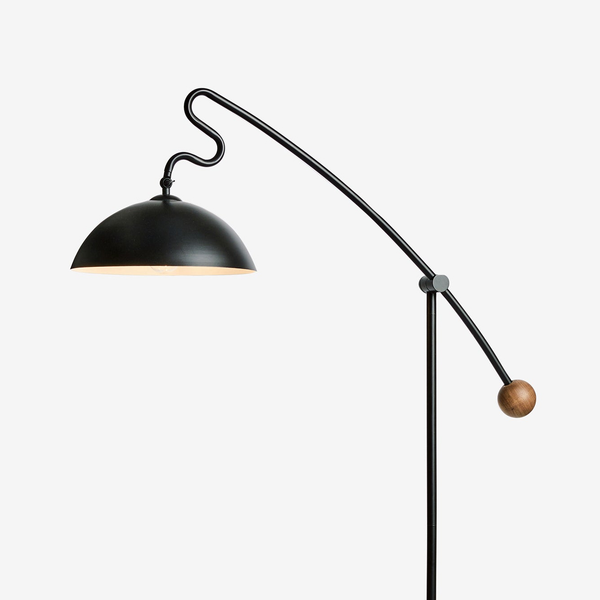 Avery Adjustable Floor Lamp in Matt Black with Rubberwood Detail