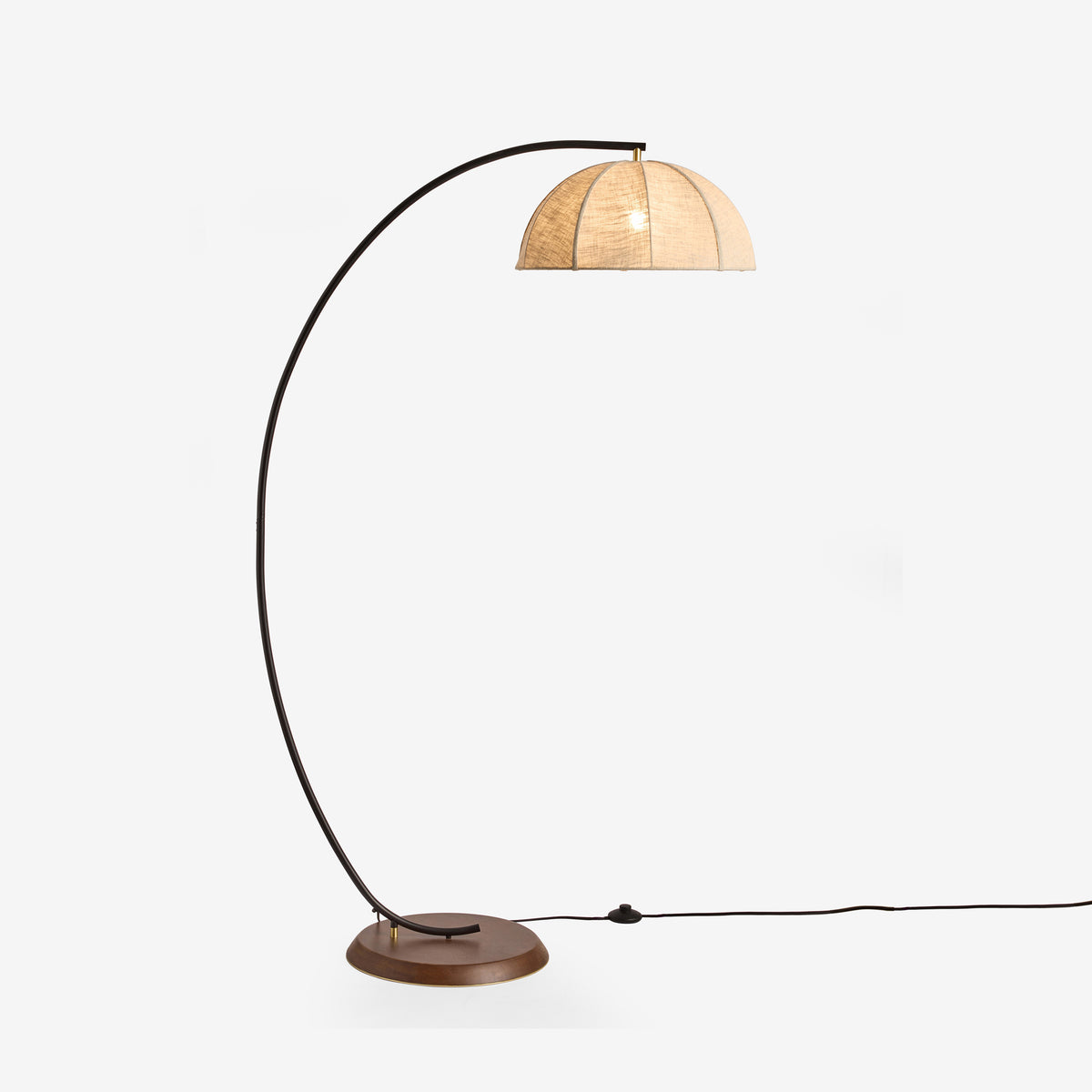 Benny Adjustable Floor Lamp in Matt Black & Ash Wood with Natural Linen Shade