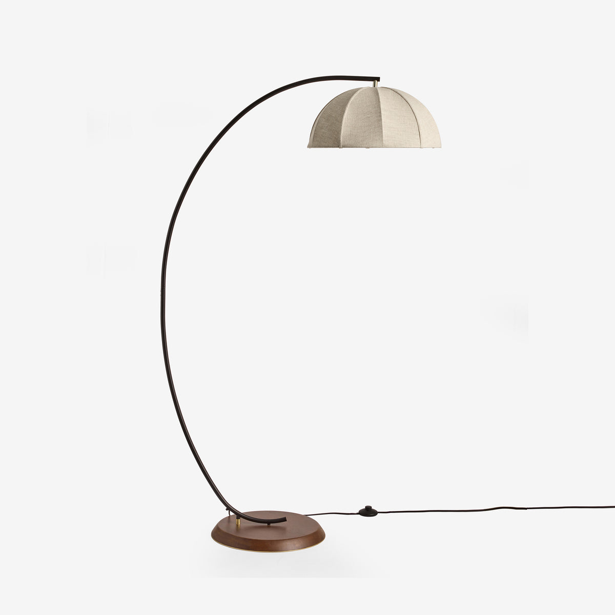 Benny Adjustable Floor Lamp in Matt Black & Ash Wood with Natural Linen Shade