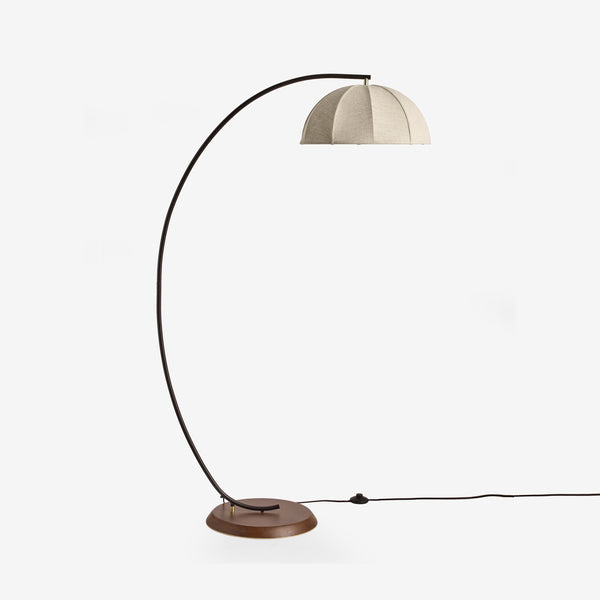 Benny Adjustable Floor Lamp in Matt Black & Ash Wood with Natural Linen Shade