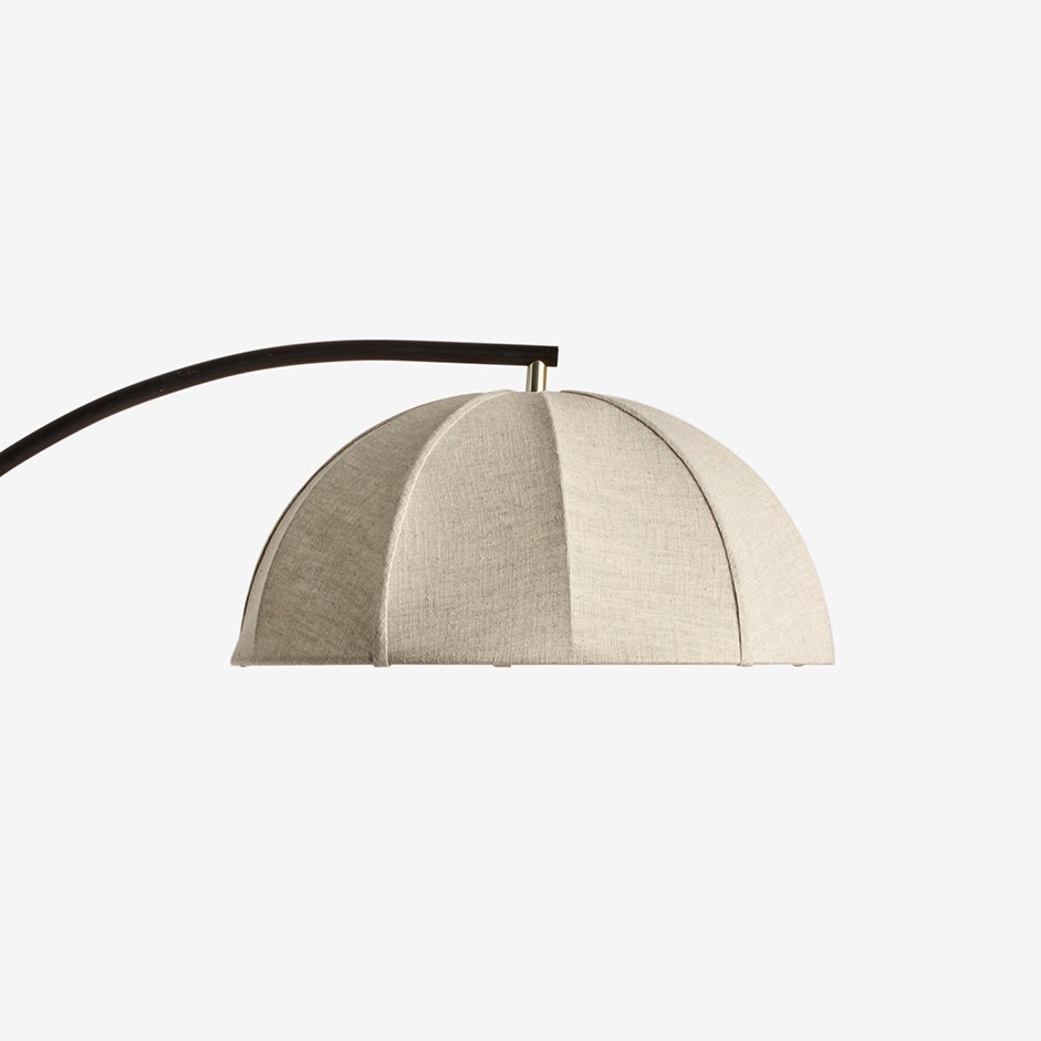 Benny Adjustable Floor Lamp in Matt Black & Ash Wood with Natural Linen Shade