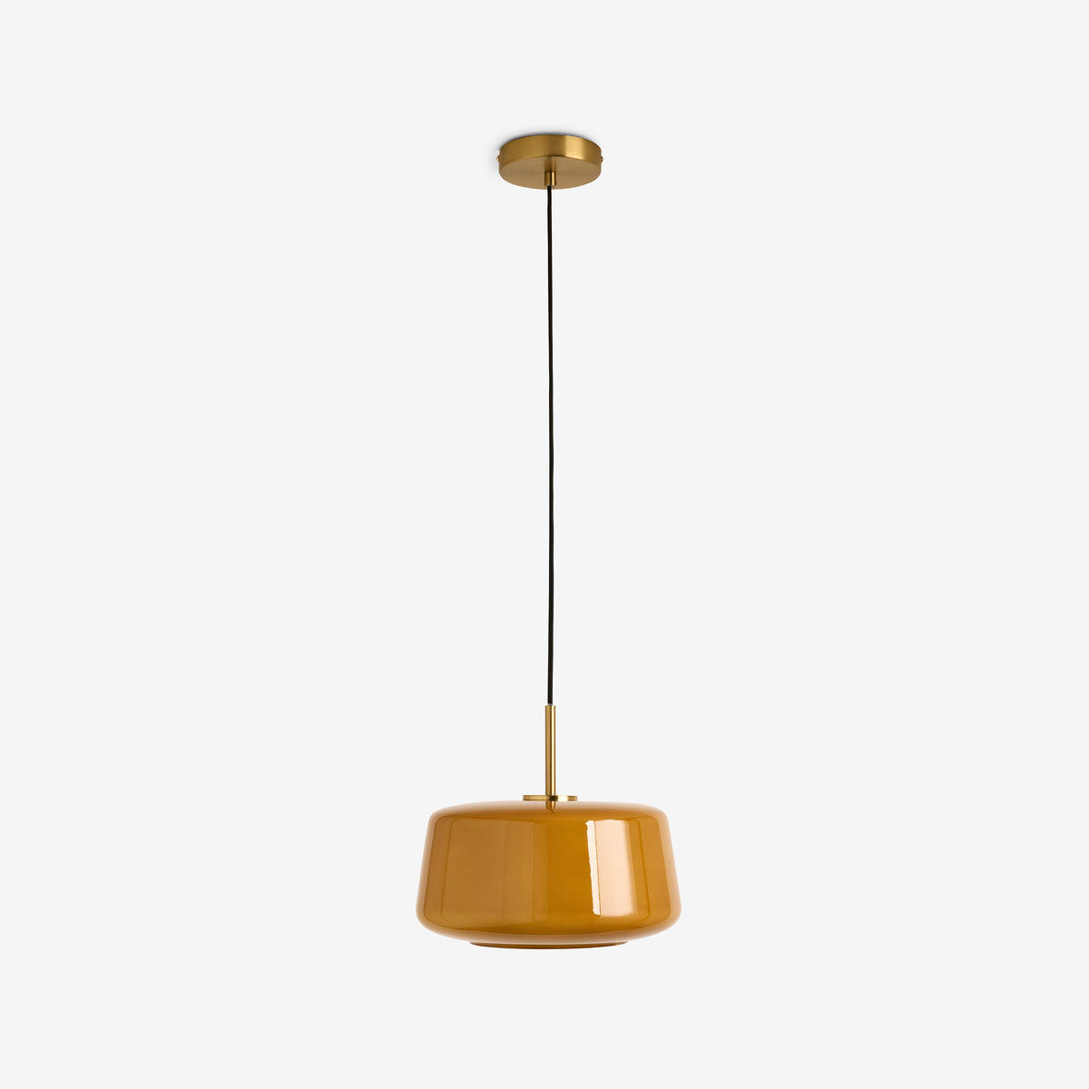 Camilo Pendant in Brushed Gold with Amber Orange Glass Shade