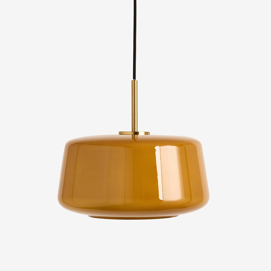 Camilo Pendant in Brushed Gold with Amber Orange Glass Shade