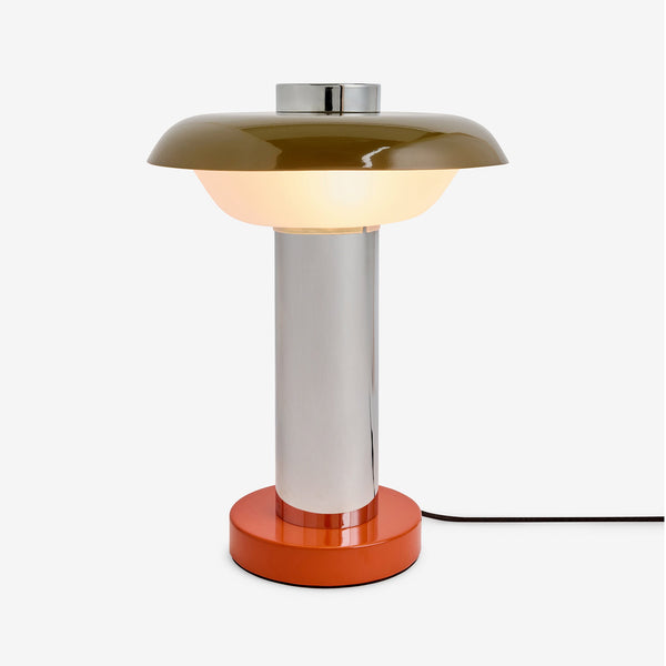 Eero Table Lamp Chrome, Orange & Green with Opal Glass Shade