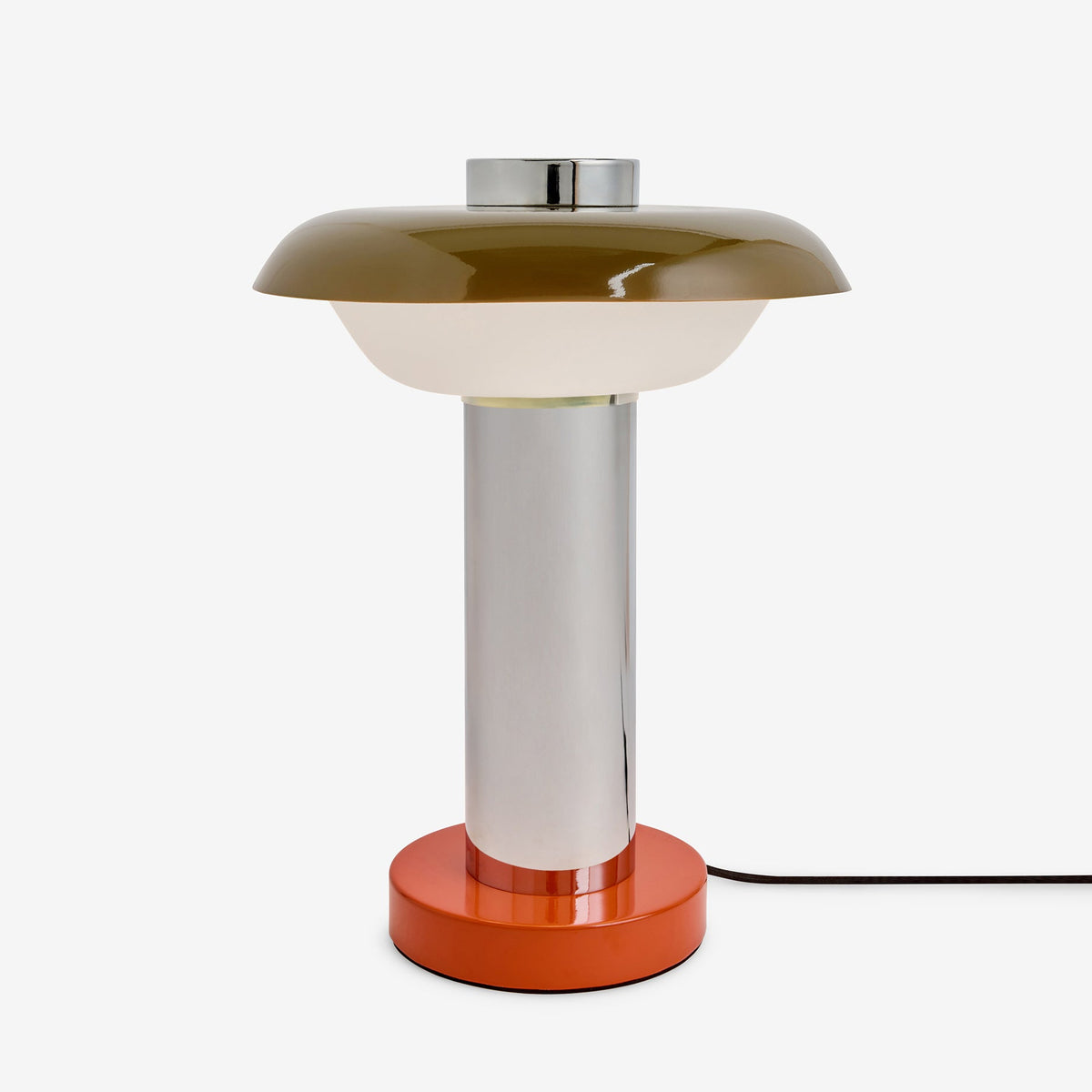 Eero Table Lamp Chrome, Orange & Green with Opal Glass Shade