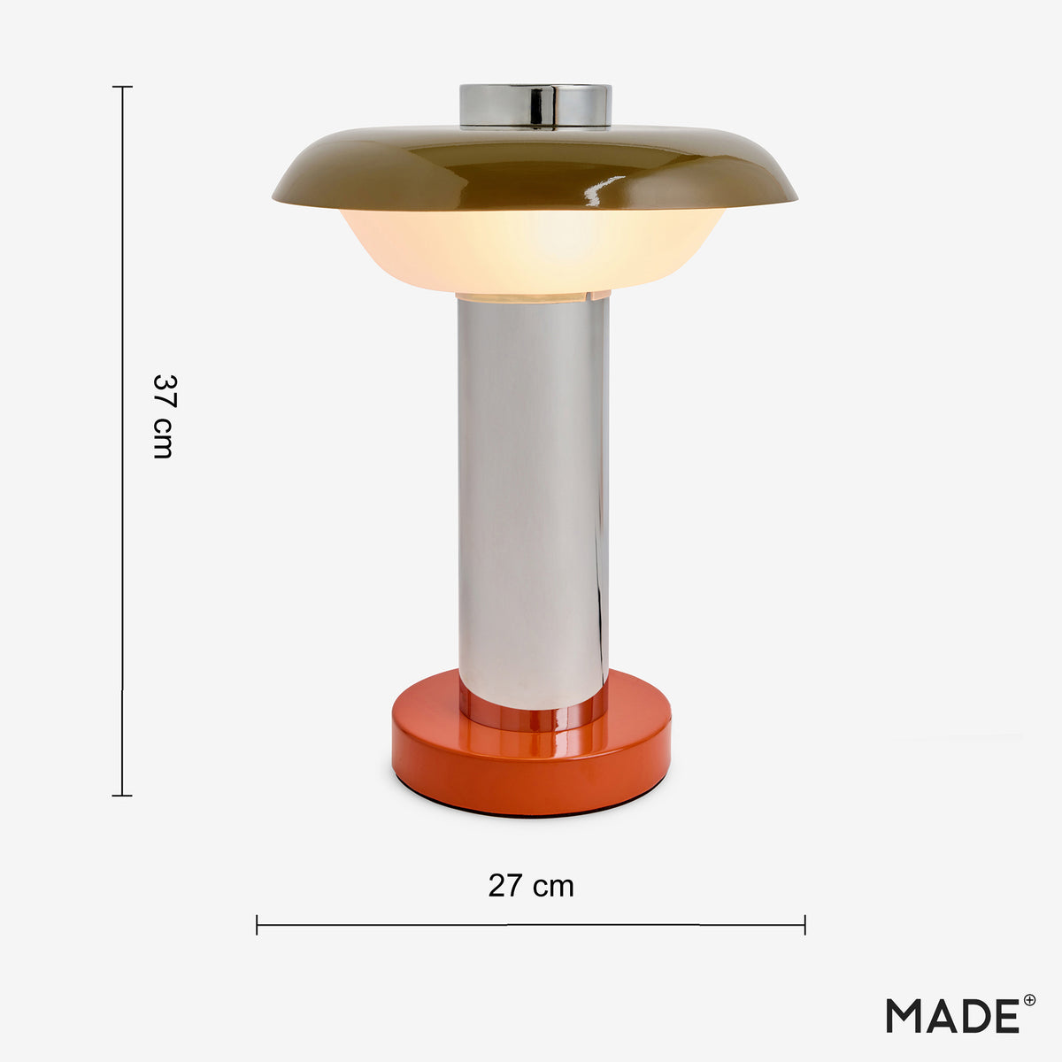 Eero Table Lamp Chrome, Orange & Green with Opal Glass Shade
