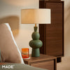Freyja Ceramic Table Lamp in Green with Cream Cotton Shade
