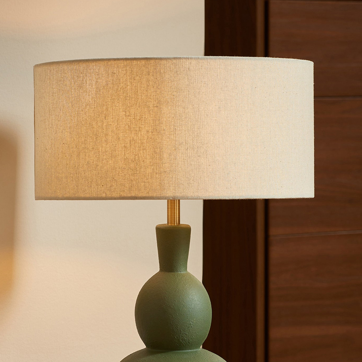 Freyja Ceramic Table Lamp in Green with Cream Cotton Shade