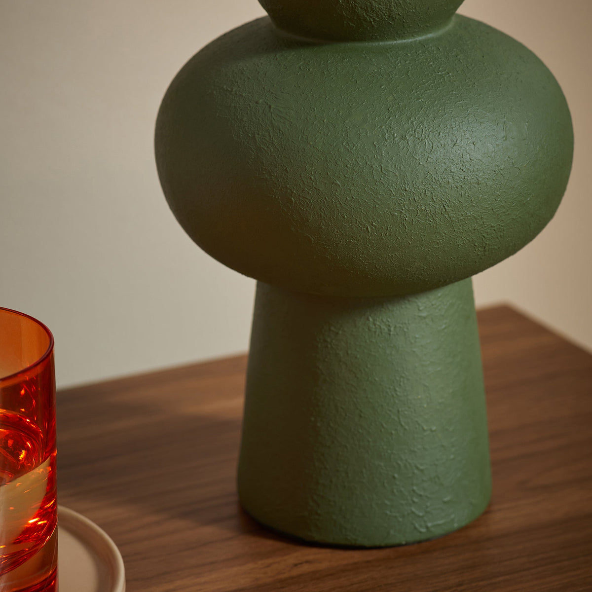 Freyja Ceramic Table Lamp in Green with Cream Cotton Shade