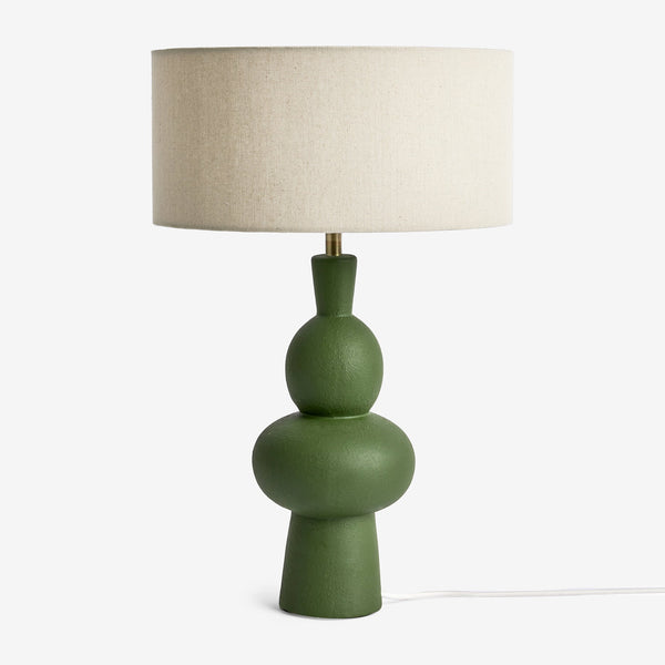 Freyja Ceramic Table Lamp in Green with Cream Cotton Shade