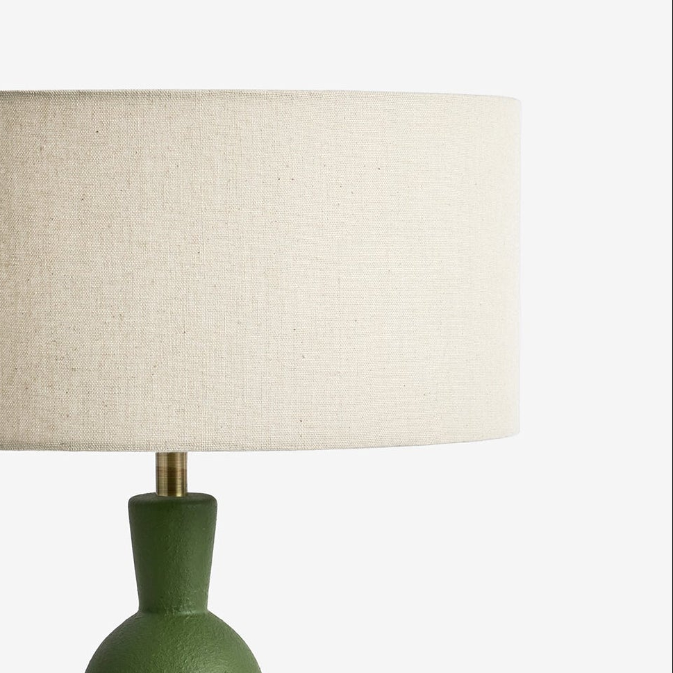 Freyja Ceramic Table Lamp in Green with Cream Cotton Shade