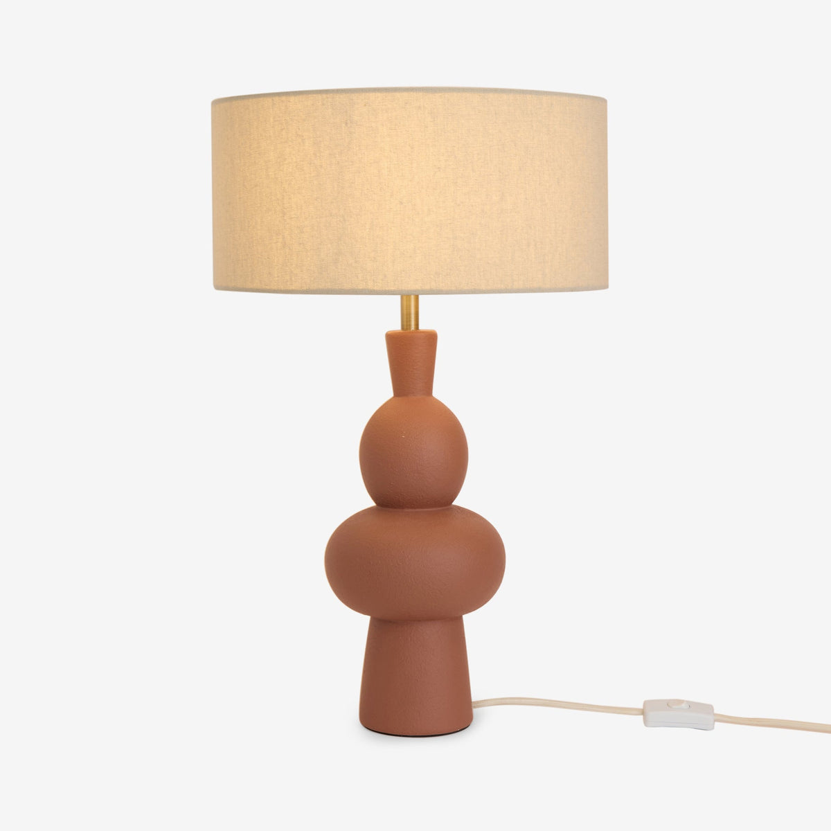 Freyja Ceramic Table Lamp in Brown with Cream Cotton Shade
