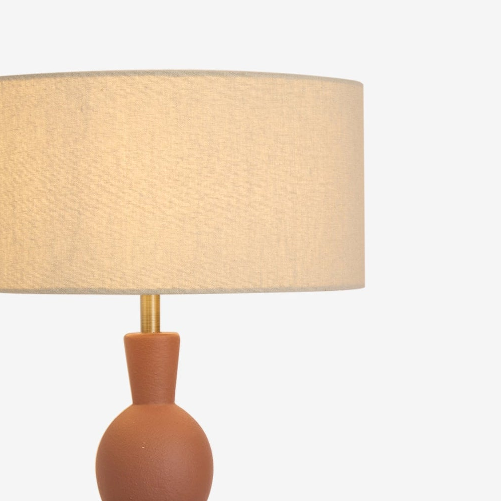 Freyja Ceramic Table Lamp in Brown with Cream Cotton Shade