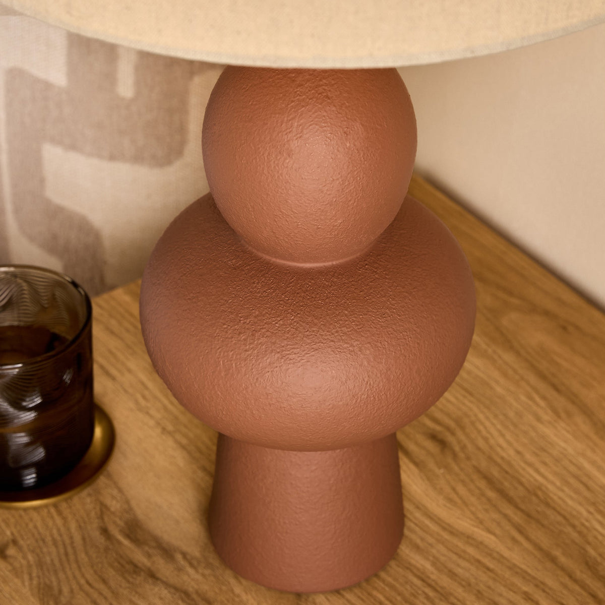 Freyja Ceramic Table Lamp in Brown with Cream Cotton Shade